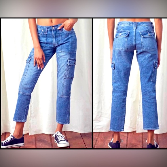 KanCan Avery Straight Leg Cargo Jeans - Medium-Dark Wash - Picture 3 of 4